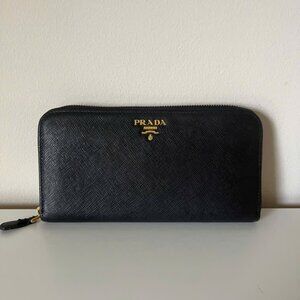 PRADA Saffiano Metal Zip Around Wallet Black